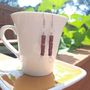 Circle & Dusty Rose Wood Bead Earrings